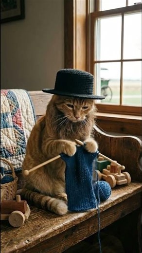 A Day in the Life of an Amish Cat 🧶🪓#amishcat #catlife #funnycats #knitting #shorts #viral #fyp