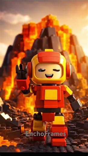 “LEGO Robot Reaches the Lava Mountain Peak”