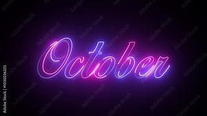 Abstract glowing text month October light neon effect background animation. October text animation: 4K Motion Graphics Stock Video