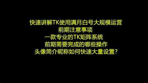 一款专业的TK矩阵系统。 快速讲解，TK大规模运营，前期需要完成的哪些操作，头像简介昵称如何快速大量设置？