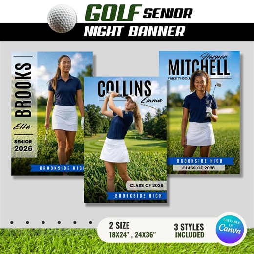 Golf Senior Night Banner Template, Editable Canva Poster, 3 Styles, Team Sports Senior Banner, Custom Golf Poster, Senior Golf Banner - Etsy