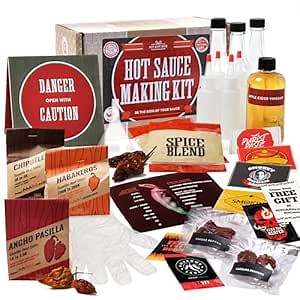 DIY Gift Kits - Hot Sauce Making Kit Everything Included - Unique Cooking Gifts For Men - Gifts For Husband, Boyfriend, Dads Who Have Everything - Deluxe (29 Pcs Set)