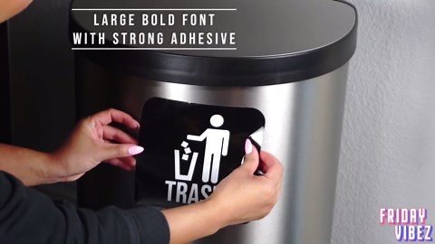 Recycle and Trash Stickers for Trash Cans - Vinyl Recycling Bin Labels - 2 Pack - 6.5" by 6.5" Green & Black Decals Logo Set - Waste Signs for Home Kitchen or Office Bins Indoor/Outdoor Use