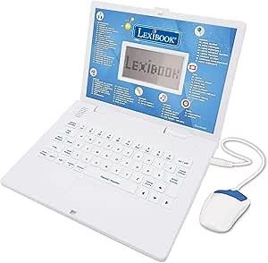 LEXIBOOK, Educational and Bilingual Laptop French/English-Toy for Children with 124 Activities to Learn Mathematics, Dactylography, Logic, Clock Reading, Play Games and Music, White, JC598i1