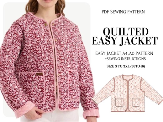 Easy Quilted Jacket Sewing Pattern | Beginner Friendly, Sizes S-3XL (instant Download) - Etsy
