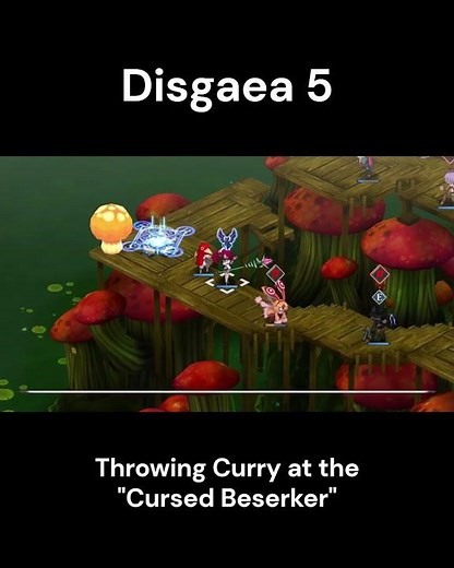 Disgaea 5 - Throwing curry at the "Cursed Beserker"