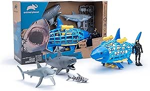 Animal Planet Shark Submarine Adventure Playset – Lights & Sounds Submarine with Chomping Great White Shark & Diver for Kids Ages 3+