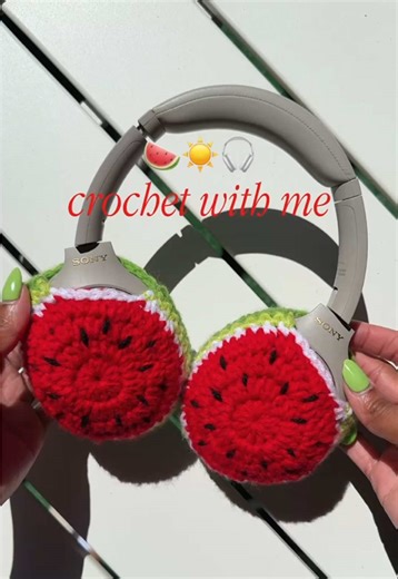 Crocheted Watermelon Headphone Covers for Summer Fun
