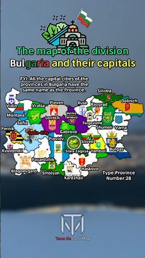 The map of the divisions of Bulgaria and their capitals