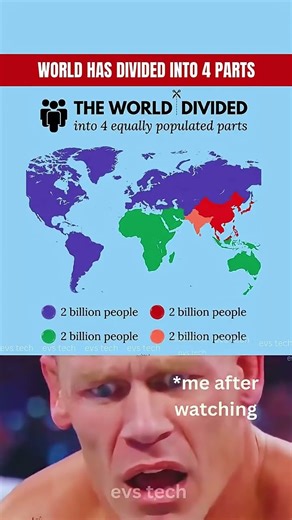 🌍 World Split into 4 Equal Populated Parts – Mind Blowing! 😱 #shortsfeed #population
