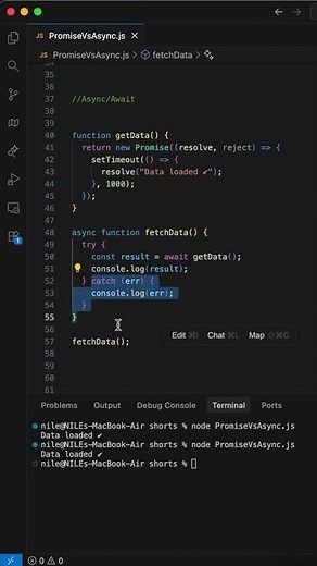 Promise vs Async/Await — Simplest Explanation with Example 🚀 #coding #Promisevsasyncawait #javascrip