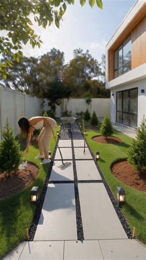 Plain Lawn Gets an Elegant Modern Stepping-Stone Path