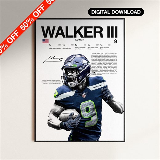 Kenneth Walker Poster, NFL Wall Print, Football Digital Download, NFL Poster Print, Sports Decor, Seattle Seahawks Poster, NFL Football Gift - Etsy