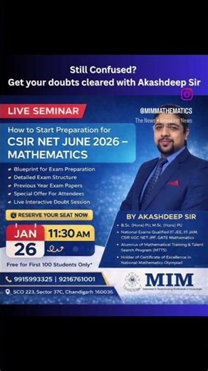 CSIR NET Mathematics- Live Seminar on 26th Jan at 12 pm
