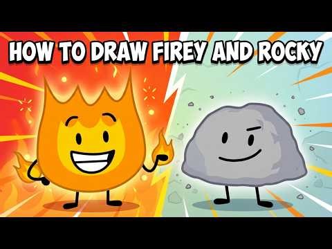 Drawing Firey and Rocky with Crayons! 🔥🪨 BFDI-Style Art Step by Step