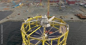 Largest salmon production facility in the world (Ocean Farm 1) in for repairs Stock Video