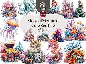 Mermaid Clipart: Sea Life Graphics, Coral Reef (digital Download) - Etsy