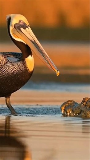 Pelican vs Crocodile 😳 | One Wrong Move Could Be Fatal 🐦🐊 #shorts