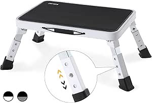 Double Elite 3 Levels Adjustable Folding One Step Stool, Safer Metal Step Stools for Adults/Seniors, Heavy Duty Small Foldable Kitchen Stepping Stool for Bathroom Toddlers, Foot Stool Desk Office Work