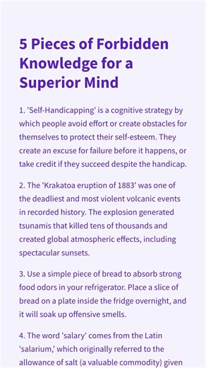 5 Pieces of Forbidden Knowledge for a Superior Mind\n\n1. 'Self-Handicap...