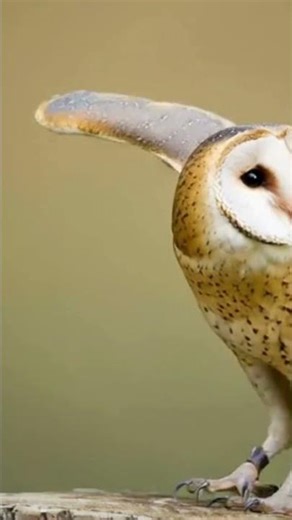 Barn Owl Perched on Wood Heart-Shaped Face & Golden Plumage #Short