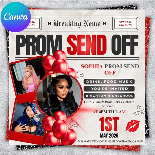 Prom Send Off Flyer, DIY Prom Flyer, Prom Canva Template, Prom Send Off, Prom Send Off Event, Editable, DIY Canva, Instant Download