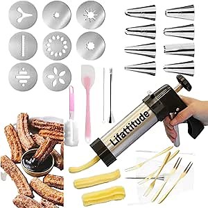 Churro-Maker-Machine-Set, Easy To Clean Churreras-Para-Churro-Piping Tip And Bag Set, Churro-Filler-Kit With Recipe Book, Maquina-Para-Hacer-Churros-Mexicanos