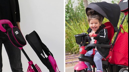 smarTrike Swing 4-in-1 Toddler Tricycle Push Bike – Adjustable Trike for Baby, Toddler, Infant Ages 15 Months to 3 Years (Red) (Pink)