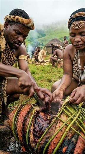 Zulu Tribe Cooks Giant Antelope in Spiked Aloe! #tribalcooking #tribalfood #shorts