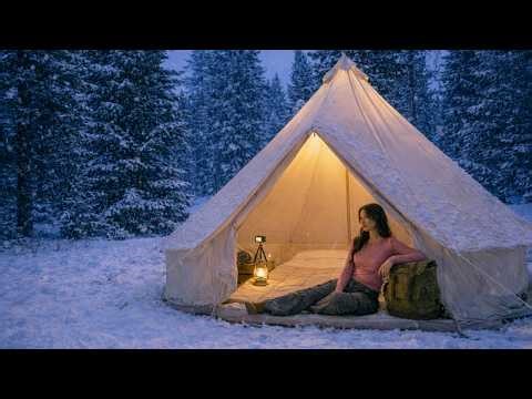 CAMPING IN HEAVY SNOW ❄️ Setting Up A Luxury Bell Tent | Cozy Winter Forest Escape