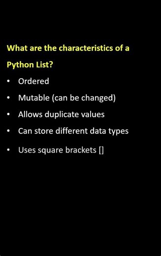 Characteristics of Python List | Python Interview Question #9 #pythonanddjangofullstackwebdeveloper