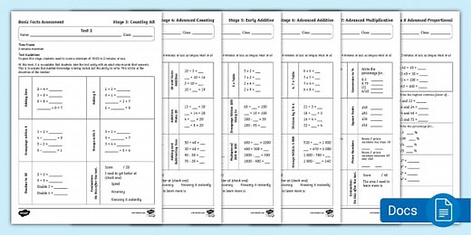 Basic Facts Worksheets - Test Set 1 - Stages 3 - 8