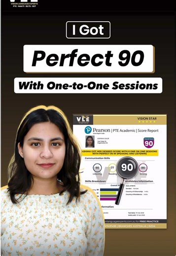 Perfect 90 in PTE Speaking and PTE Listening!✅😇 Let's hear from our student Ashima how she was able to achieve her desired score of perfect 90! 😎 So, check where you are lacking and follow a targeted approach to work on your weaker modules through our one-to-one classes! 💪 #pte #ptemock #ptetraining #pteacademic #ptepreparation