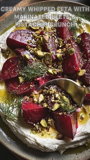 Beets boiled tender. Sprinkle dill, pepper, sea salt. Chill and swirl over creamy whipped feta for a quick 20-minute assemble that’s tangy, sweet, and irresistibly silky with a crunchy pistachio finish. Ingredients ➤ 3 small or 2 medium beets ➤ Sea salt, to taste ➤ 140 g feta cheese ➤ 100 g Greek yogurt ➤ Juice of 1/4 lemon ➤ 1 tbsp red wine vinegar ➤ 1/2 tbsp date molasses ➤ 1/2 tbsp olive oil, plus extra for drizzling ➤ Small handful roasted pistachios, chopped ➤ Small handful fresh dill, chop
