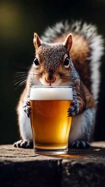 Squirrel Drinking Beer