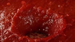 Super Slow Motion Shot of Fresh Tomato Falling and Splashing into Sauce at 1000fps.