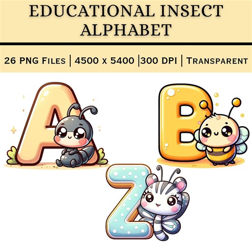 Educational Insect Alphabet A to Z PNG | Bug Letters Learning Classroom Crafts - Etsy