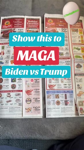 Trump grocery prices are substantially higher than they were just a year ago under Biden. Show this video to you Maga friend. #trump #groceries #food #inflation #maga