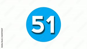 Number 51 fifty one sign symbol animation motion graphics on blue circle white background,cartoon video number for video elements