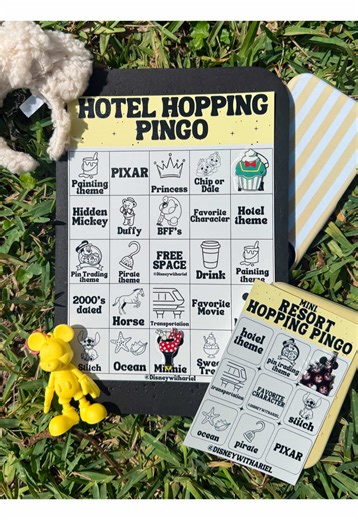 Come play PINGO with us around Disney property! My bingo boards are perfect for any trip and can be used at any park! We have a board for each park, Disney springs, and hotel hopping!! If you’d like to pick up your own board I have these listed on my Etsy (lunarmermaidco) or message me and I’ll send you the link!! (I can’t put the link in my bio till 1000 followers so help me reach my goal ✨) #disneypins #pintrading #disneyworld #pingo #disneyworldvacation