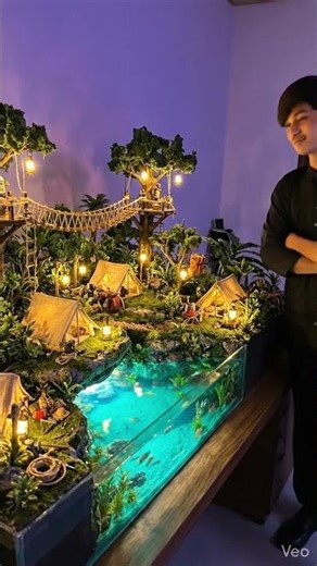 🌅🌴 Twilight Jungle Pool Adventure Camp 💧 | Mini Model Nature Scene ✨ | DIY Creative Build 😍 #Shorts