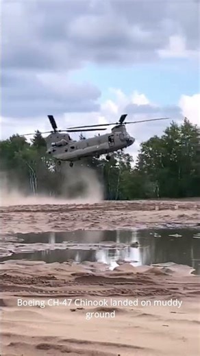 Boeing CH-47 Chinook landed on muddy ground