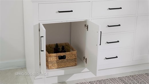 ARIEL Hepburn 66 in. Double Sink Freestanding Bathroom Vanity in White with Carrara White Quartz Top T066DCQOVOWHT