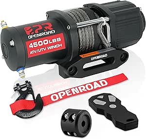 OPENROAD 4500 lb ATV/UTV Winch,12V Towing Off-Road Electric UTV Winch with 1/4"×50' Synthetic Rope,Wireless Remote and Mounting Plate (4500lb)