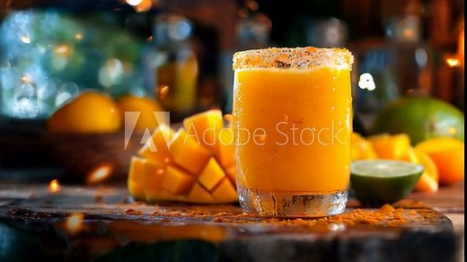 Mangonada Mexican Cocktail. Mango Smoothie Margarita with Chamoy, Lime, and Chili. Latin American Cuisine