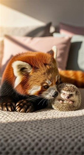 Red Panda Cuddles Spiky Friend The Cutest Moment Ever #RedPanda #CuteAnimals #Wildlife