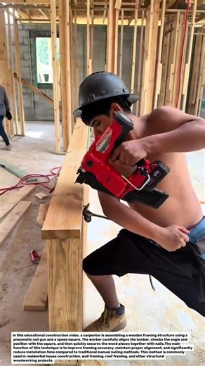 Smart Framing Trick! Carpenter Uses Nail Gun and Speed Square for Fast Wood Construction.