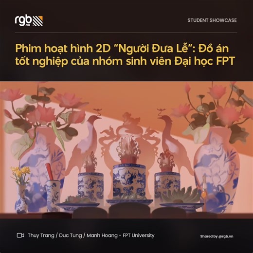 [STUDENT SHOWCASE] PHIM HOẠT HÌNH 2D “NGƯỜI ĐƯA LỄ” - ĐỒ ÁN TỐT NGHIỆP CỦA SINH VIÊN FPT UNIVERSITY Dự án phim ngắn 2D “The Offering Bearber - Người Đưa Lễ” là đồ án tốt nghiệp của nhóm sinh viên Đại học FPT gồm Luu Thuy Trang, Pham Duc Tung, Bui Manh Hoang với sự hướng dẫn của giảng viên Hoàng Tuấn. Phim xoay quanh nhân vật chính – một sinh linh huyền diệu được sinh ra từ làn khói hương của một gia đình sau khi thắp nhang cúng tổ tiên vào dịp lễ Vu Lan. Nhân vật chính mang trên mình sứ mệnh thu