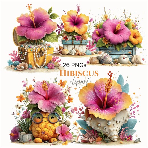Pink Hibiscus Tropical Clipart: Summer Graphics (digital Download - 26 Pngs) - Etsy