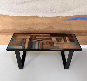 AIK003. Handmade Bench With Paving Stone Pattern. Oak, Epoxy and Steel. Unique, Gloss, Object, Furniture, Eclectic and Modern. - Etsy